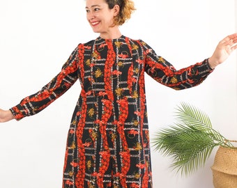 Vintage 70s mod mini dress, 70s retro mini a line dress long sleeve, Mod scooter dress, 70s twiggy mod dress, Green retro floral dress, M