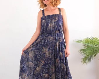 Vestido floral transparente vintage de los años 80, talla grande para mujer, vestido plisado transparente vintage, talla L XL, vestido veraniego midi bohemio de los años 80 con transparencias.
