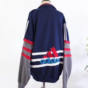 Vintage 90&#39;s adidas sport jacket, Blue gray color block crazy jacket, Vintage original Adidas light sport jacket, 90s adidas windbreaker XL
