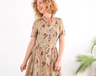 Vintage 80er-Jahre-Kleid mit abstraktem Print, Sommer-80er-Midi-Shirtkleid, Vintage-Sekretär-Retro-Shirtkleid, 80er-Kurzarm-Maxikleid, Größe Small