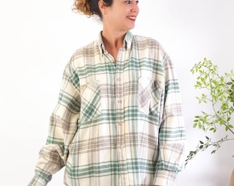 Camisa de franela grunge vintage de los 90, camisa de franela de algodón con botones y estampado retro de los 90, talla M/L para mujer, camisa de manga larga con botones y cuadros de los 90