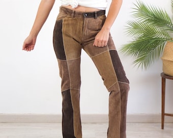 Deadstock Vintage 90s Streetwear Womens 18 Suede Leather Patchwork 