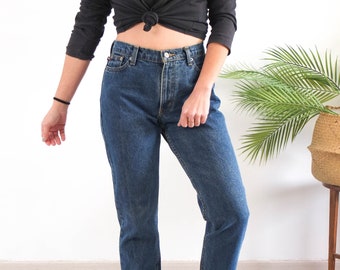 Vintage 90er Slim Fit Jeans 30" Taille, Vintage klassisch geschnittene High Waist Jeans, Dunkelblaue 90er Straight Leg Jeans, 90er Ralph Lauren Jeans Damen L