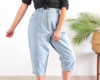 Jean mom capri vintage des années 80, grande taille, capri en denim taille haute des années 80 34", pantalon en jean capri taille XL, jean court rétro vintage jambe fuselée