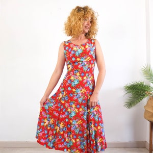 Vintage 90s floral sleeveless maxi dress, 90s grunge long dress, 90s long day dress sleeveless, Vintage colorful floral sundress size Small