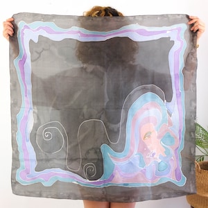 Sciarpa vintage con stampa astratta, sciarpa con stampa di volti di donne, sciarpa vintage con stampa tie-dye dipinta a mano, sciarpa vintage in stile art déco per donna, quadrata