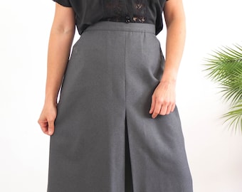 Vintage 80s gray wool a line skirt, 80s secretary pleated skirt plus size, Classic preppy academia a line pleat front midi skirt, size XL