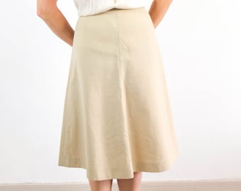 Vintage 70s beige a line skirt, 70s high waist a-line midi skirt, Vintage preppy a line skirt in plain color, women size XS - S, 25" waist
