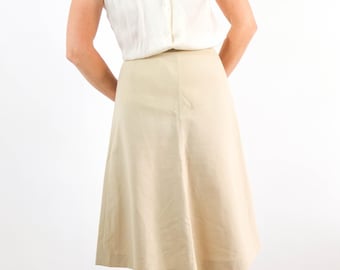 Vintage 70s beige a line midi skirt 25" size, 1970s high waist preppy skirt, Classic minimalist skirt, Vintage tan rayon circle skirt Size S
