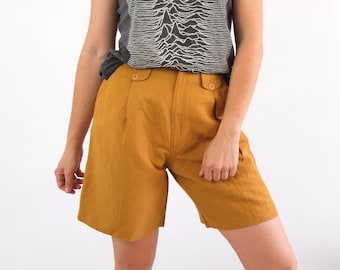 short plissé taille haute vintage des années 90, short moutarde plissé, short vintage été décontracté taille haute, short minimaliste des années 90 pour femme, 26 "27"