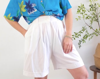 Vintage 90s High Rise Pleated Shorts White, 90s White Shorts Women