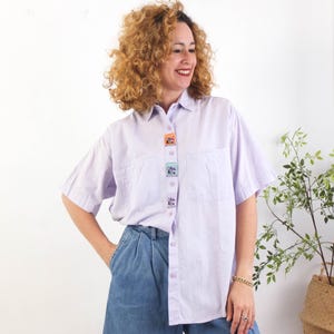 Vintage 80s cotton oversized shirt, 80s retro purple button up shirt, Vintage Baggy relaxed fit button shirt, 80s Hipster grunge shirt, M L