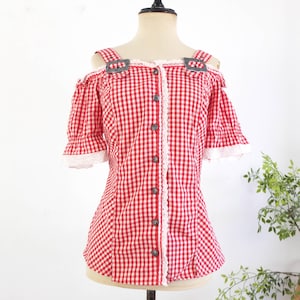 Vintage Austrian Bavarian dirndl top, Cotton dirndl corset top, Vintage folk trachten blouse, Oktoberfest cottagecore victorian top, Size L