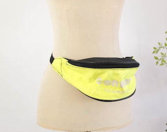 Vintage jaren 90 jaren 80 gele neon retro heuptasje, vintage zwarte heuptas met neon kleurblokken, echte vintage feest retro outfit jaren 80 heuptasje convexo