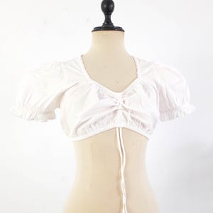 Vintage 80s 90s white dirndl blouse, Original Austrian trachten crop top blouse, Vintage Bavarian folk dirndl blouse with puff sleeve, S M