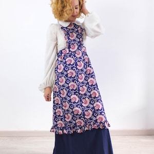 Maxi abito vintage anni &#39;70 in stile prateria, abito vittoriano anni &#39;70 con maniche a sbuffo e grembiule, abito anni &#39;70 in stile prateria in cotone cottagecore con grembiule, taglie da donna dalla S alla M