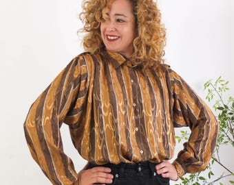 Vintage 80s retro abstract blouse, 1980s dolman sleeve blouse, Batwing button up blouse New Wave style, 80s colorblock abstract blouse, M