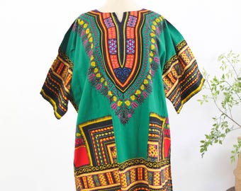 Vintage Colorful African Tunic Top, 80s 90s Dashiki Tunic Shirt