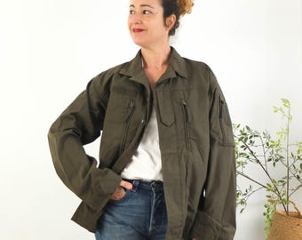 Chaqueta militar vintage verde militar, chaqueta militar original de uniforme austriaco unisex, chaqueta utilitaria de algodón verde bosque, talla S para hombre.