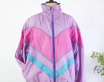 90年代ヴィンテージウィンドブレーカー：パープルカラーブロック