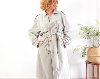 Vintage 90s Khaki Long Trench Coat, 1990s Casual Classic Trench