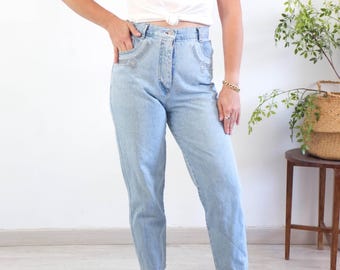 Jeansy vintage typu mom jeans z wysokim stanem z lat 90., jeansy vintage z wysokim stanem do kostek, jeansy vintage typu mom jeans ze zwężaną nogawką, jeansy boyfriend z lat 90. damskie, szerokość 29" 30"