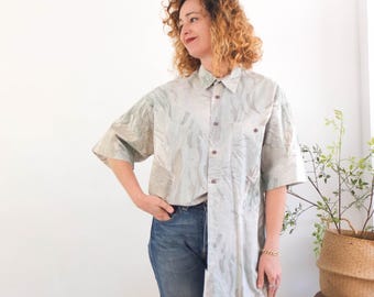 Vintage 90er Jahre abstraktes Kurzarmhemd, 90er Jahre Retro Baumwollhemd, Vintage Grunge Button Up Shirt, Vintage Button Up Oversized Shirt Unisex
