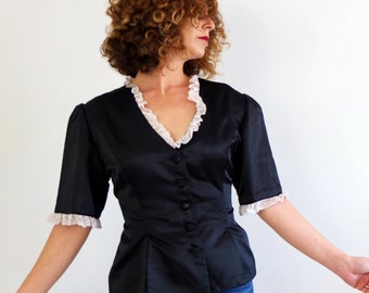 black satin blouse outfit