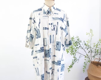 Vintage 90s men abstract button up shirt, 1990s retro button down shirt for men, Artsy abstract print shirt short sleeve collared Streetwear