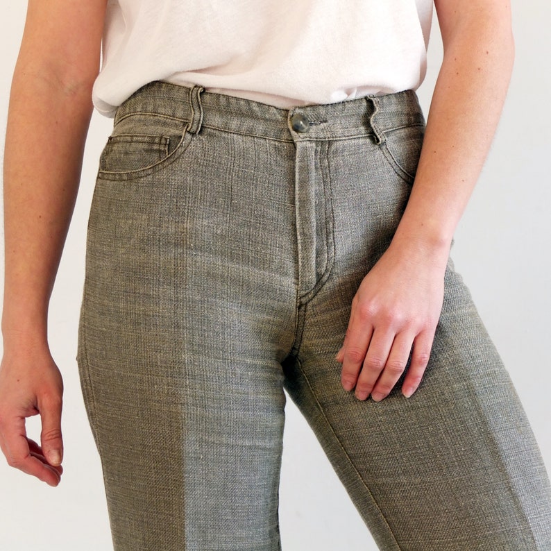 Vintage 90s flare linen pants high mid waist linen trousers | Etsy