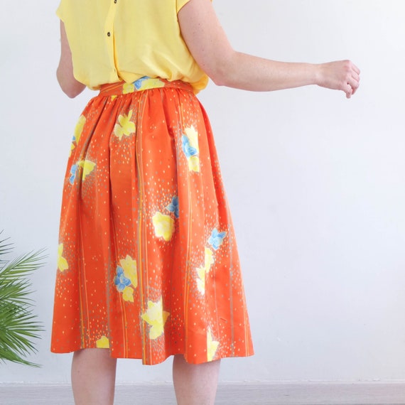 Vintage 80s retro orange high waist skirt, Vintag… - image 2