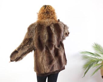 ヴィンテージ80年代本革＆ファーコートレディース、80年代オーバー