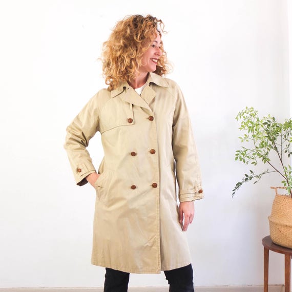 Vintage 90s Beige Long Trench Coat, 1990s Casual Classic Vintage 90s Beige Long Trench Coat, 1990s Casual Classic