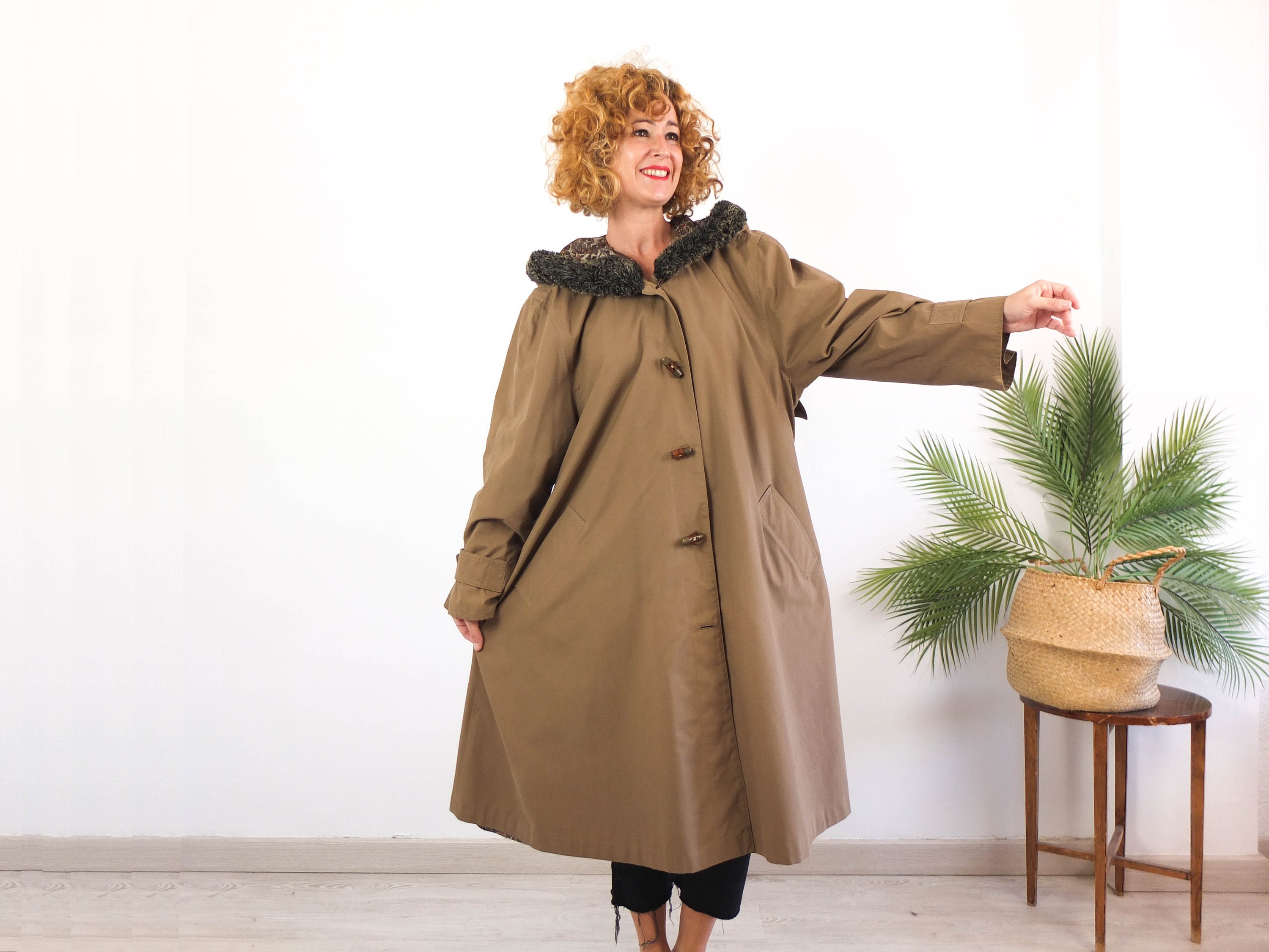 Vintage 80s Oversized Trench Coat, Vintage Brown Duster Coat, 80s