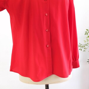 Vintage 70s red button up shirt, 1970s disco shirt for women, 70s retro collared shirt long sleeve, Plain red polyester button shirt, M L image 8