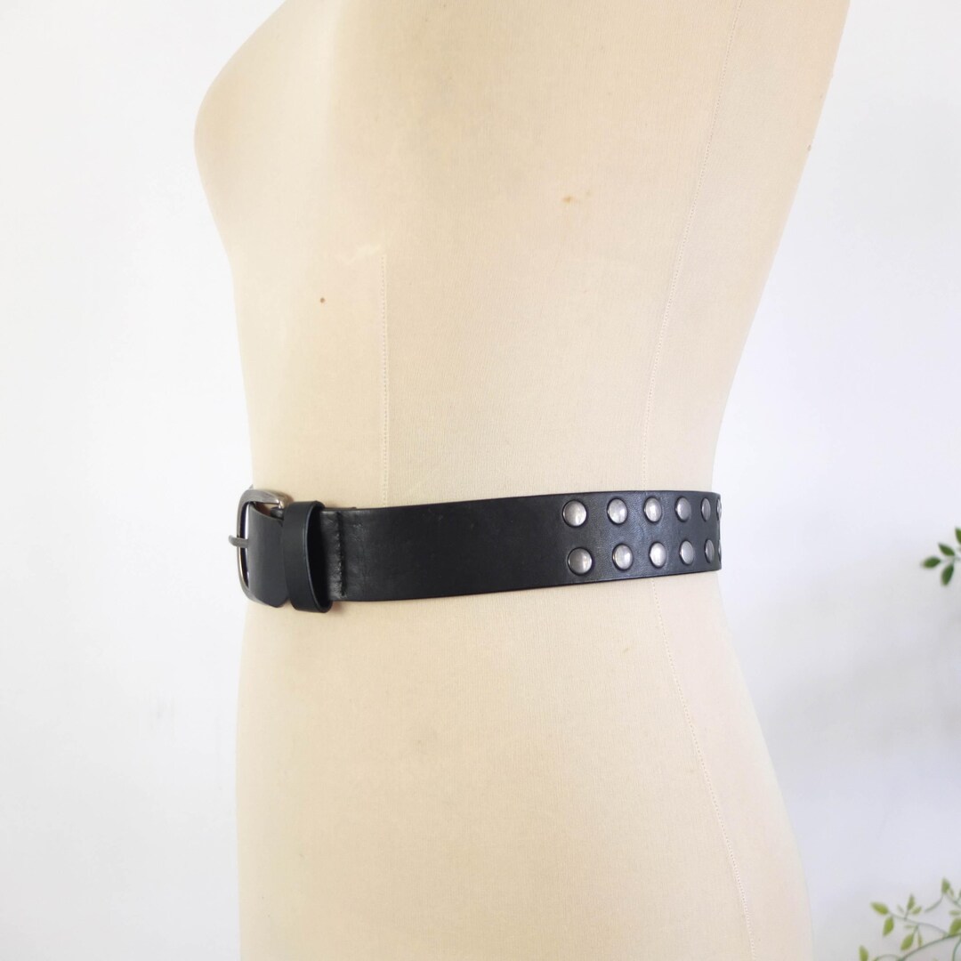 Vintage 90s Black Studded Leather Belt Size XXS XS S, Vintage Full ...