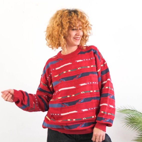 Vintage Oversized Cosby Sweater, 90s Retro Cotton Knit