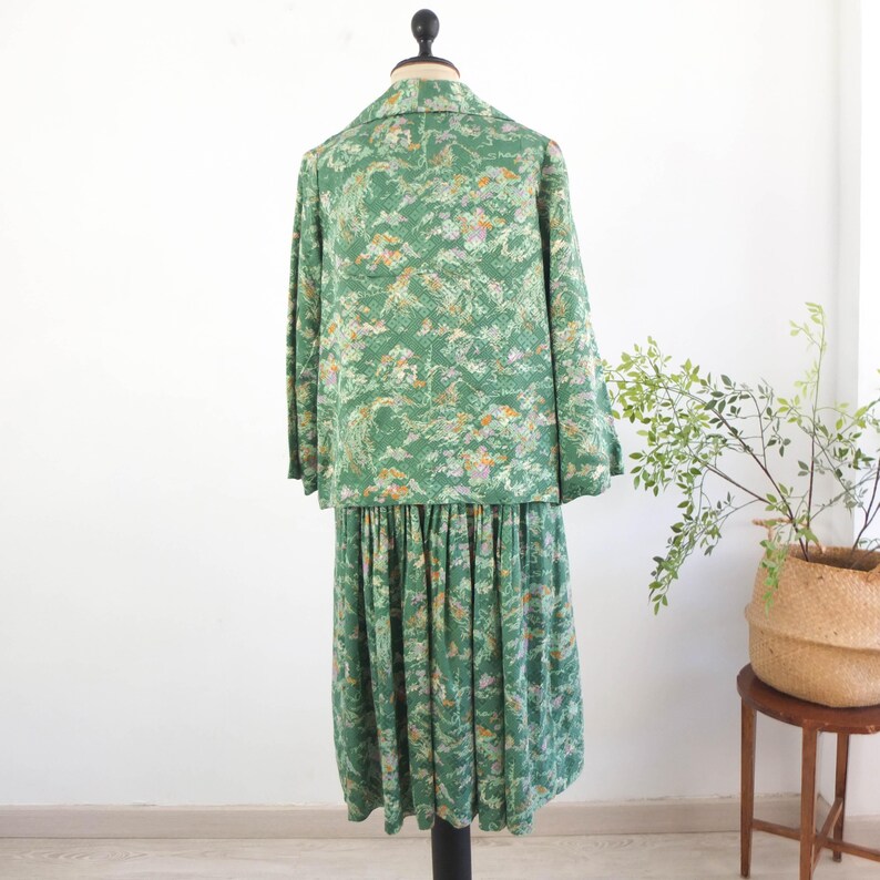 Conjunto vintage de los años 80 con vestido y chaqueta floral, conjunto de dos piezas de vestido de verano con chaqueta ligera de los años 80, traje de cárdigan a juego de los años 80 XL 2XL imagen 18