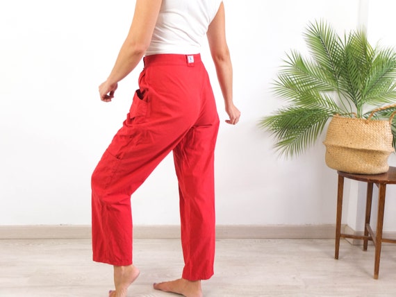 Vintage 80s red high waist pants, 1980s red cotto… - image 2