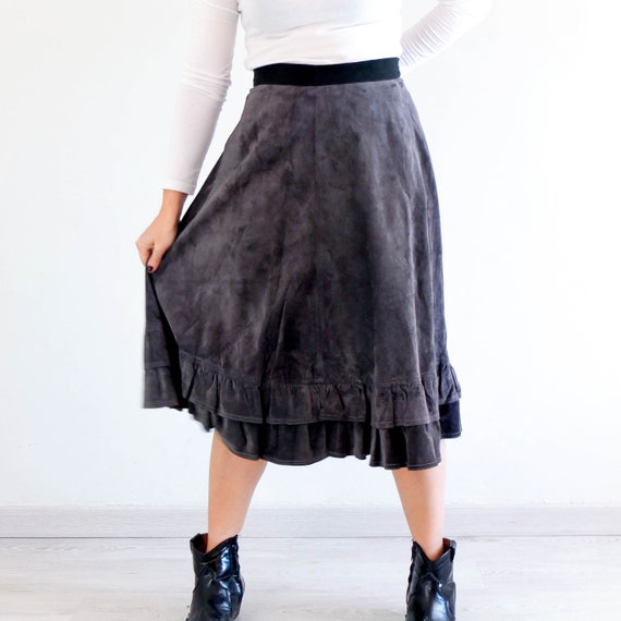 Vintage 80s plus size black leather skirt, Vintag… - image 4