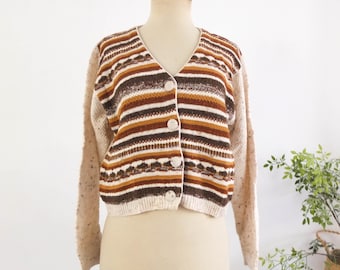 cardigan court vintage des années 90, cardigan en laine rayé bohème vintage, cardigan color block des années 90 pour femme, cardigan grunge hipster des années 90, taille S M