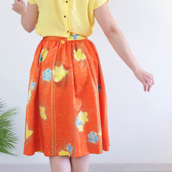 Vintage 80s retro orange high waist skirt, Vintag… - image 4