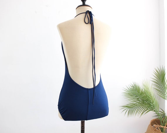 Vintage 80s navy blue one piece swimsuit, 80s wom… - image 3