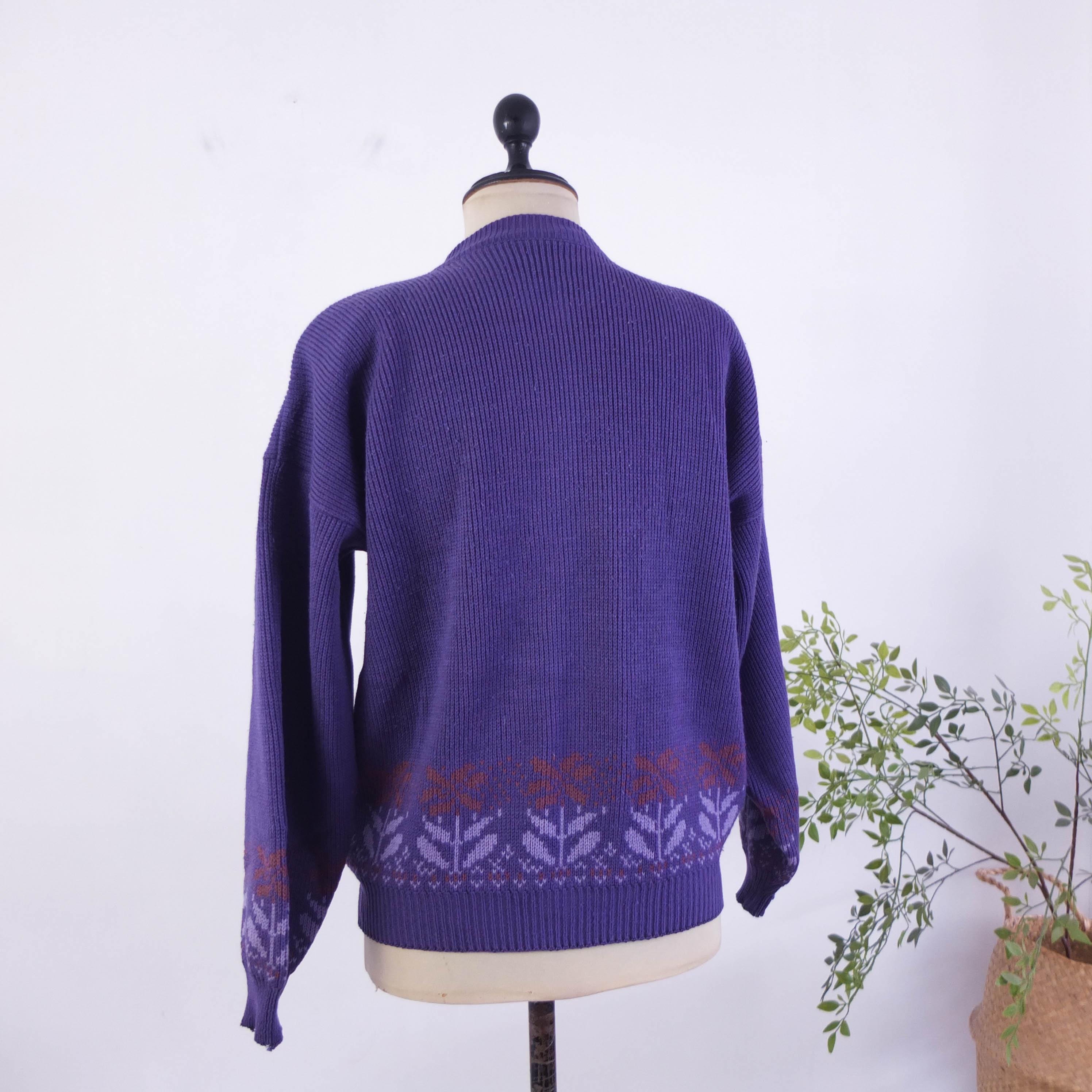 Vintage 80s Grunge Purple Oversized Cardigan Sweater, 1980s Retro