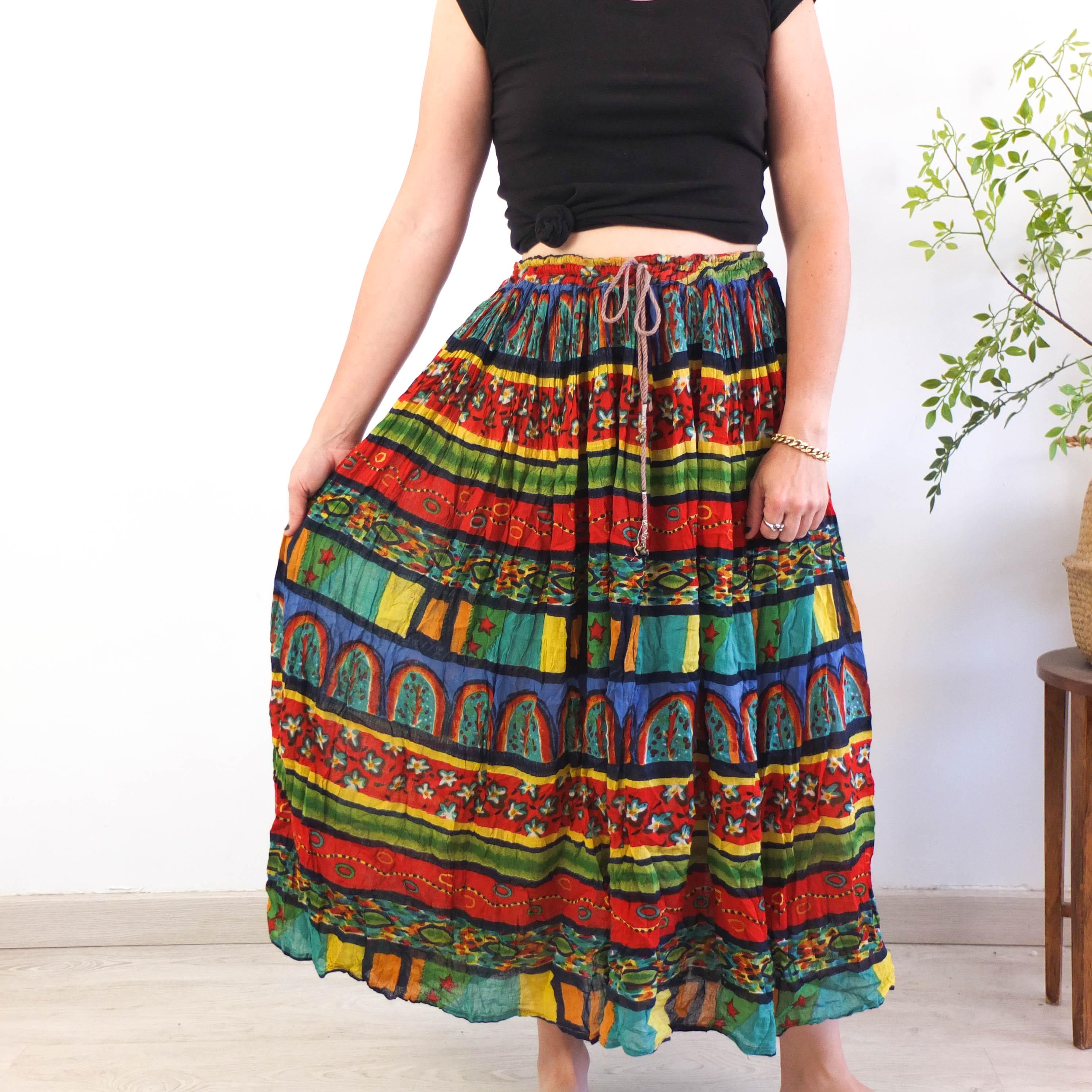 Vintage 90s 80s Indian Maxi Skirt, Vintage Indian Cotton Gauze