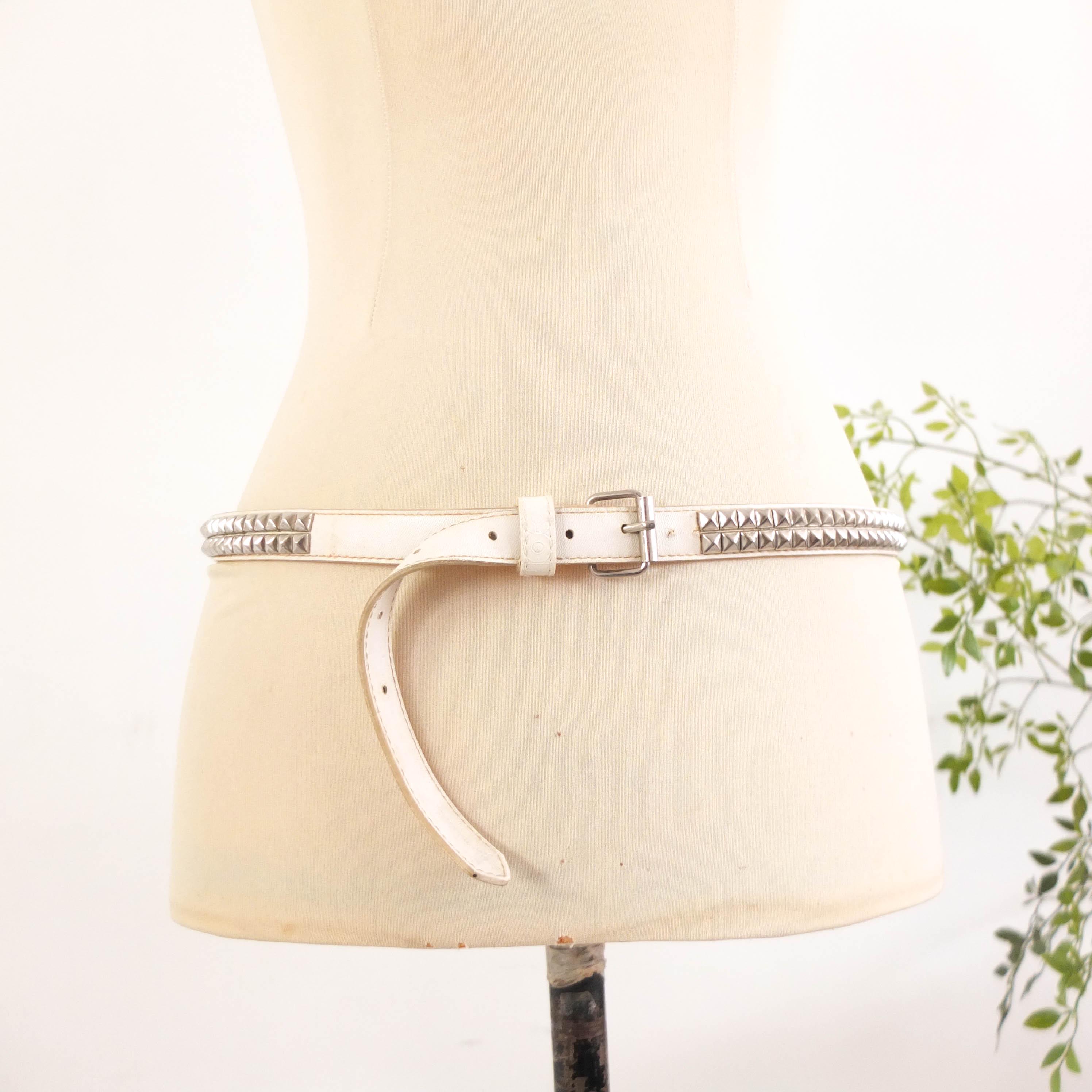 Vintage White Leather Gold-Tone Star Studded Adjustable Waist Belt Size S il_fullxfull.7245385678_oofq.jpg main image 3