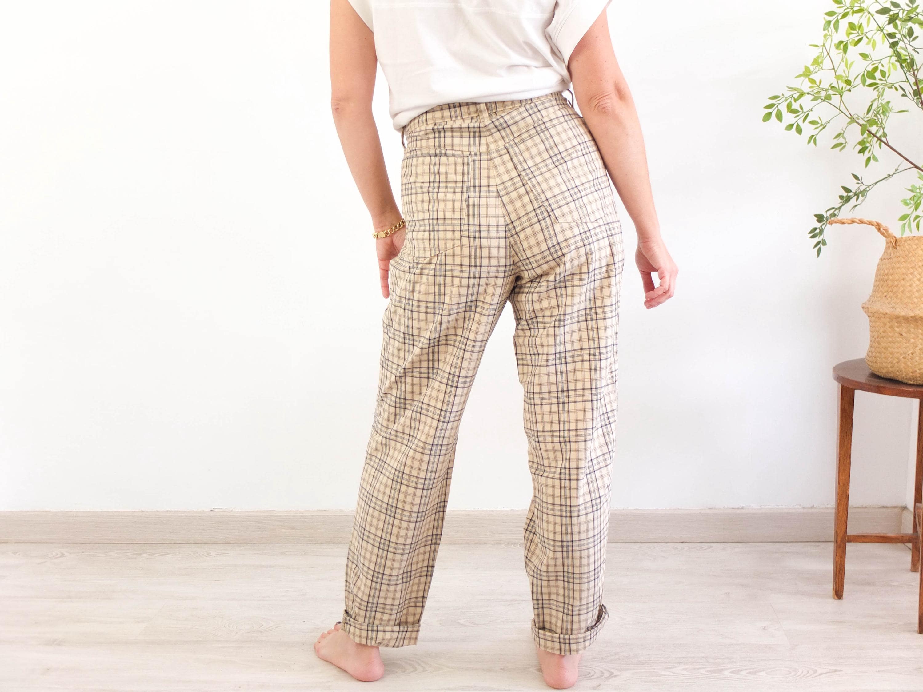 ヴィンテージ 90 年代 チェック柄 ハイウエスト テーパードパンツ
