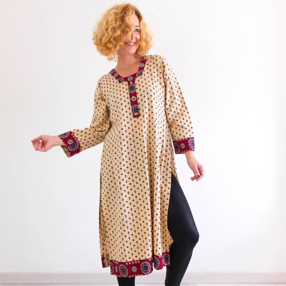 Vintage boho indian tunic dress, Vintage long sle… - image 1