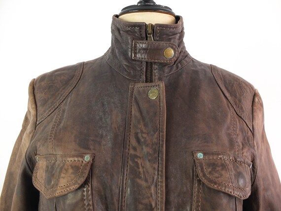 Vintage 90s does 70s brown leather jacket women, … - image 6