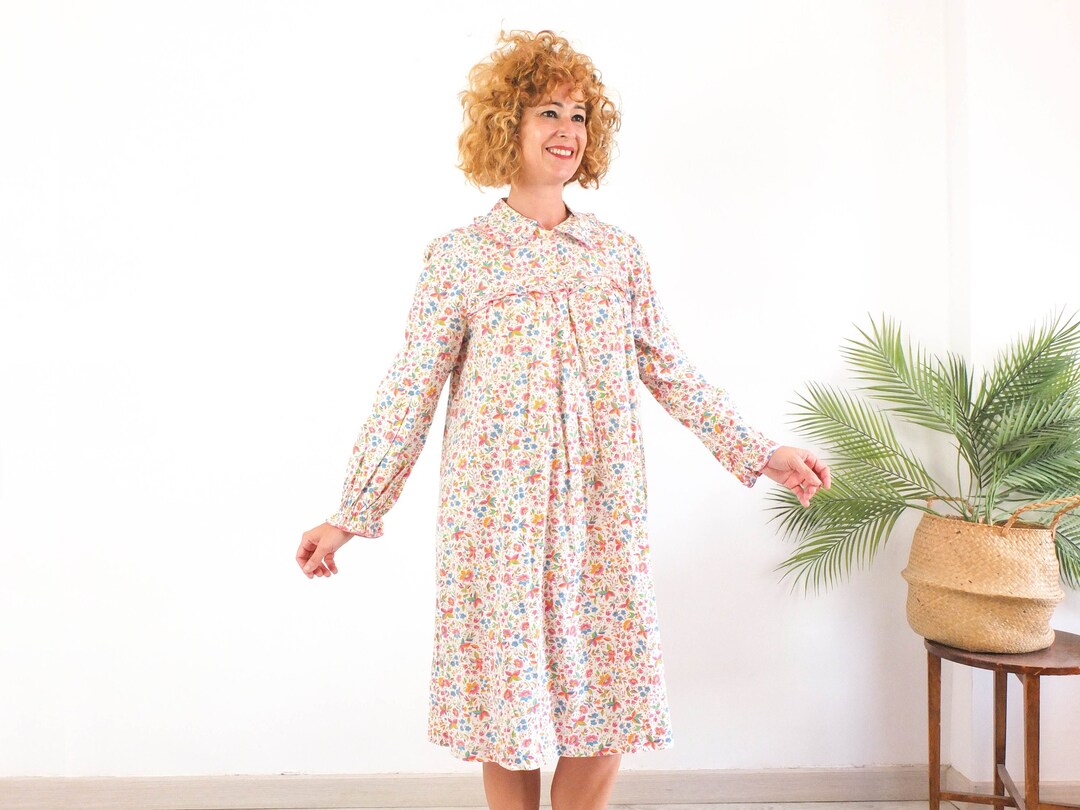 Vintage Cotton Floral Nightgown 80s Long Nightdress Long Etsy